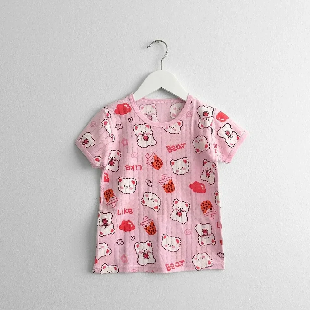 NWT Cute Girls Sleep N' Play Short Sleeve Top & Pants Pajamas Set Bear & Boba 4T